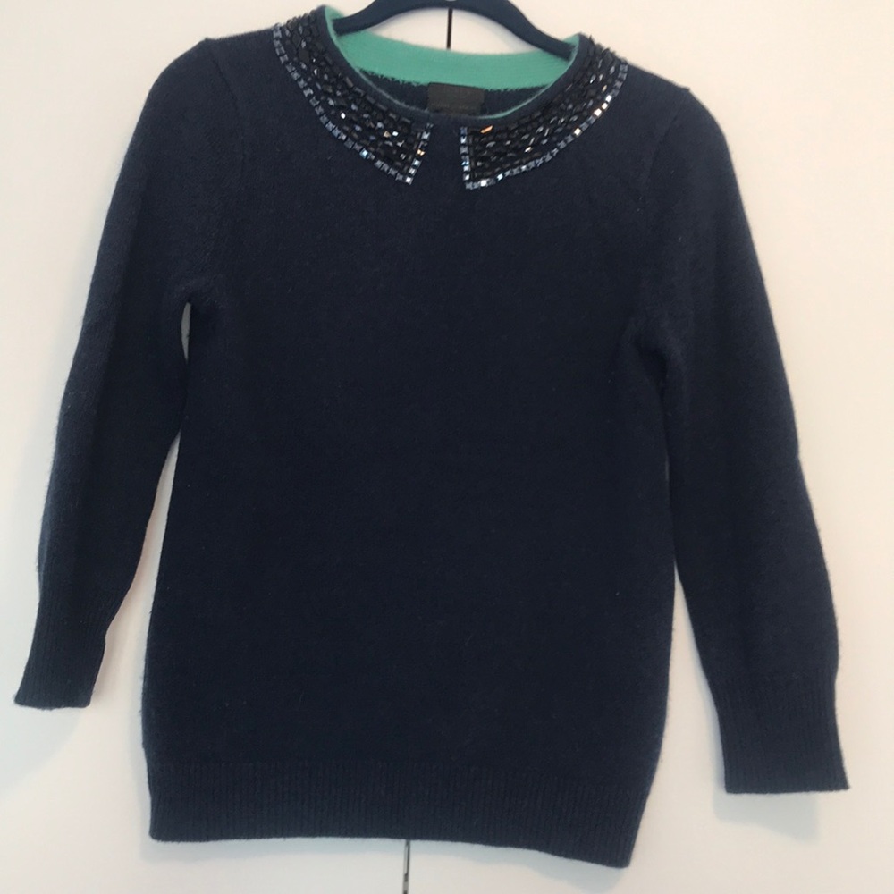 J Crew Blue Cashmere Jumper with embellishment S